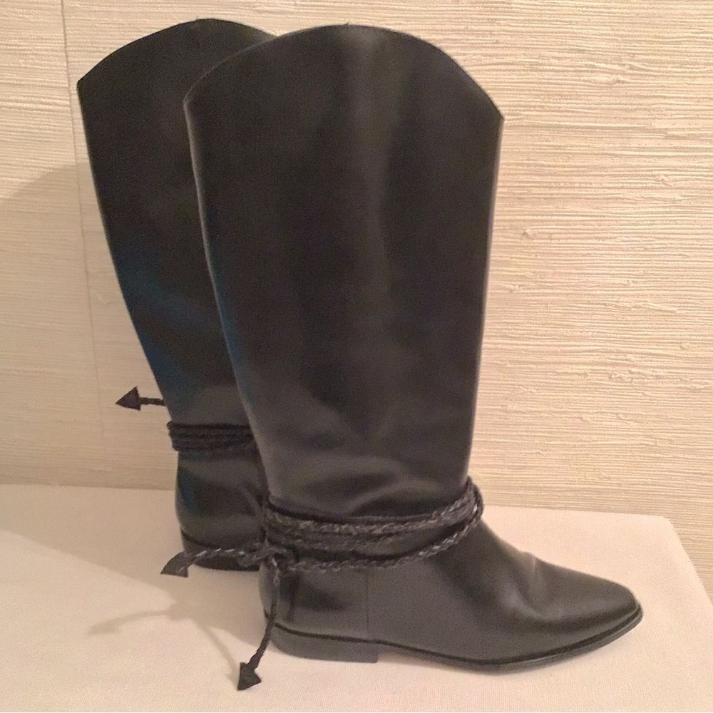 Vintage Scruples Black leather rope riding boots.